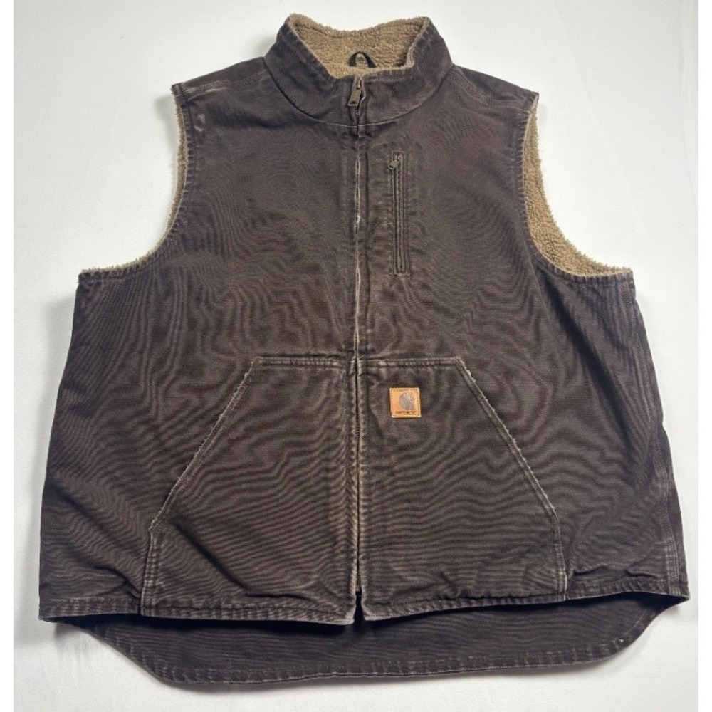 Carhartt Men's Sherpa Lined Mock Neck Work Vest Brown V33 XL